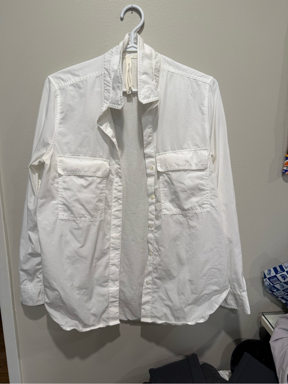 Aritzia Utility White Button-Front Pocket Blouse